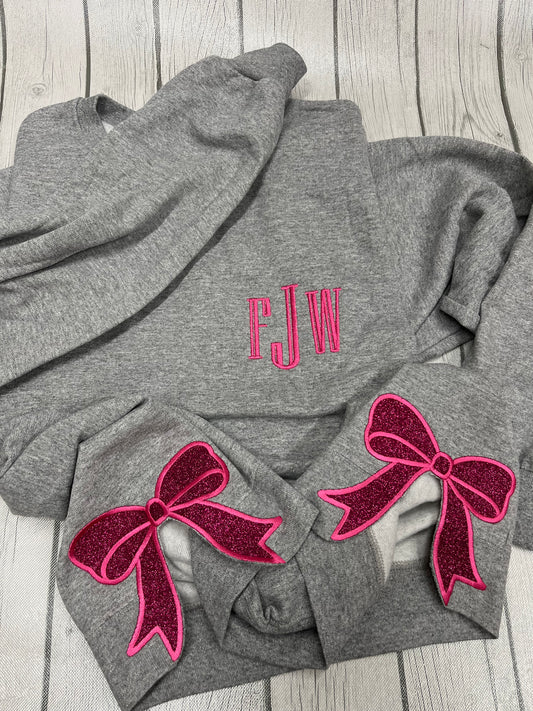 Monogram Side Bow Glitter Crewneck