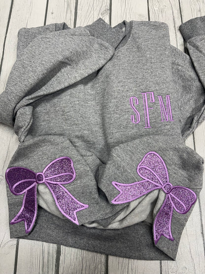Monogram Side Bow Glitter Crewneck