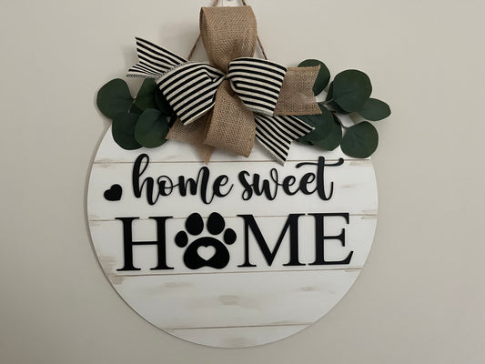 Home Sweet Home Paw Print Door Hanger