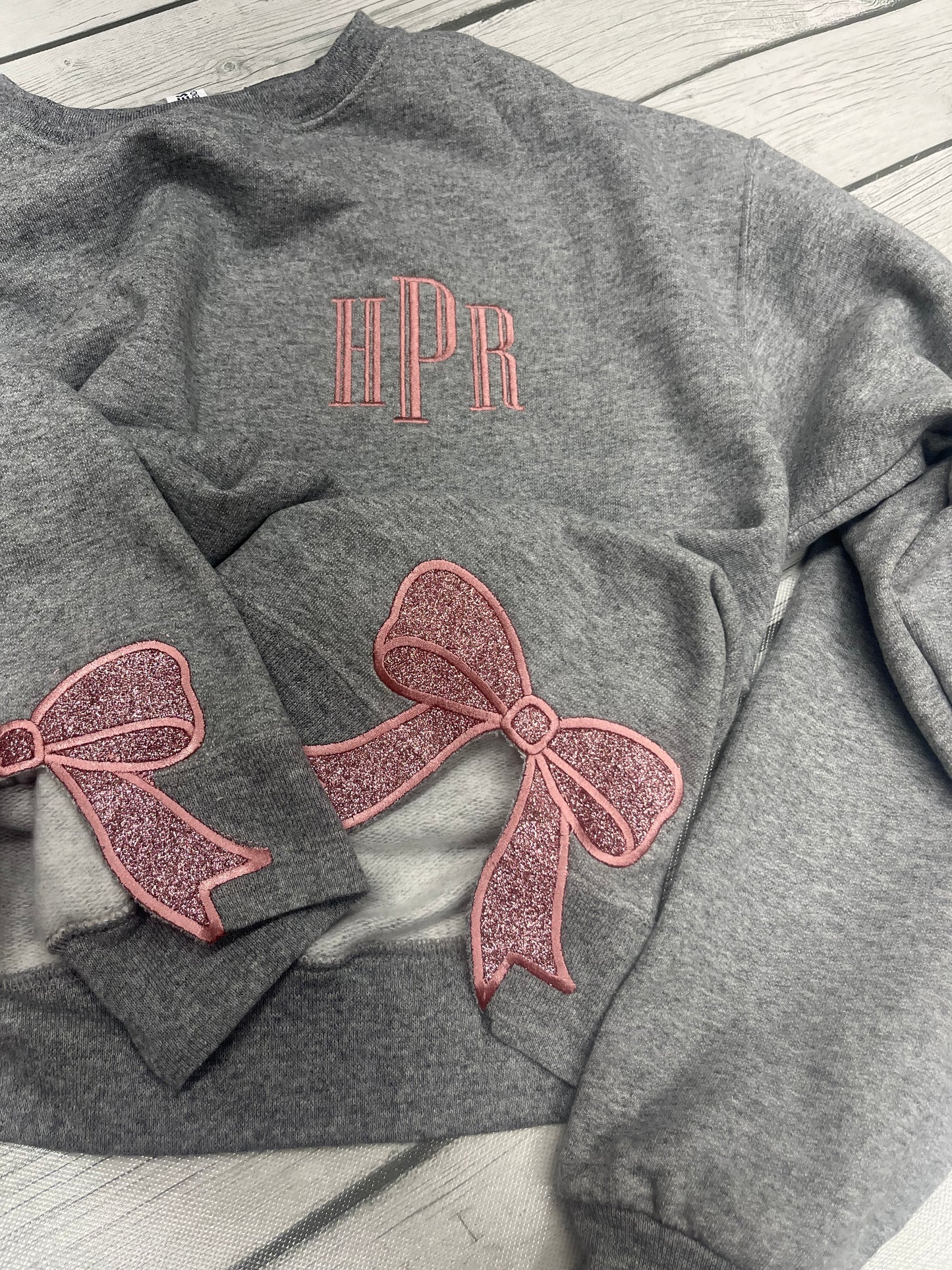 Monogram Side Bow Glitter Crewneck