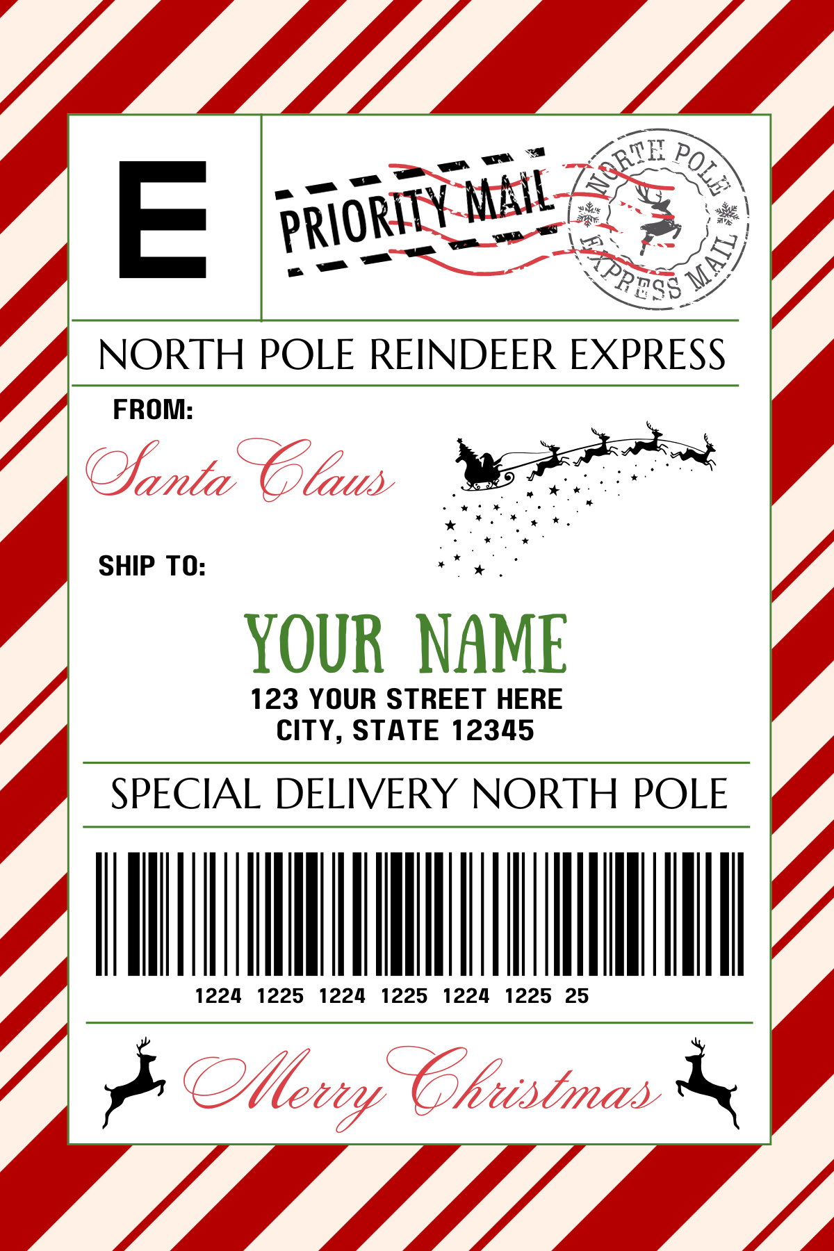 Santa North Pole Postage Shipping Label | Thermal Printer Version