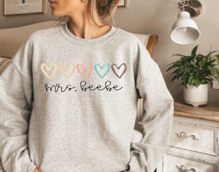 Custom Name Dainty Heart Teacher Crewneck