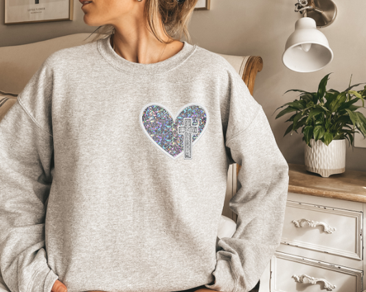 Sequin Cross Heart Crewneck